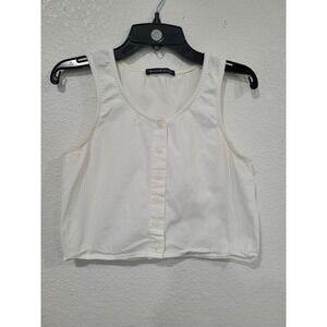 Brandy Melville White Button Down Cropped Tank Top Textured Sleeveless #22